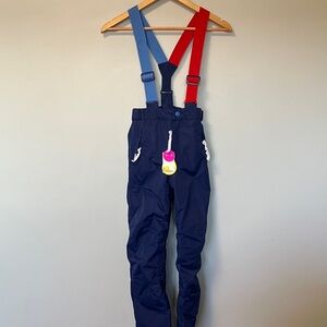 NWT Boden Kids Navy Snow Pants with Red and Blue Straps